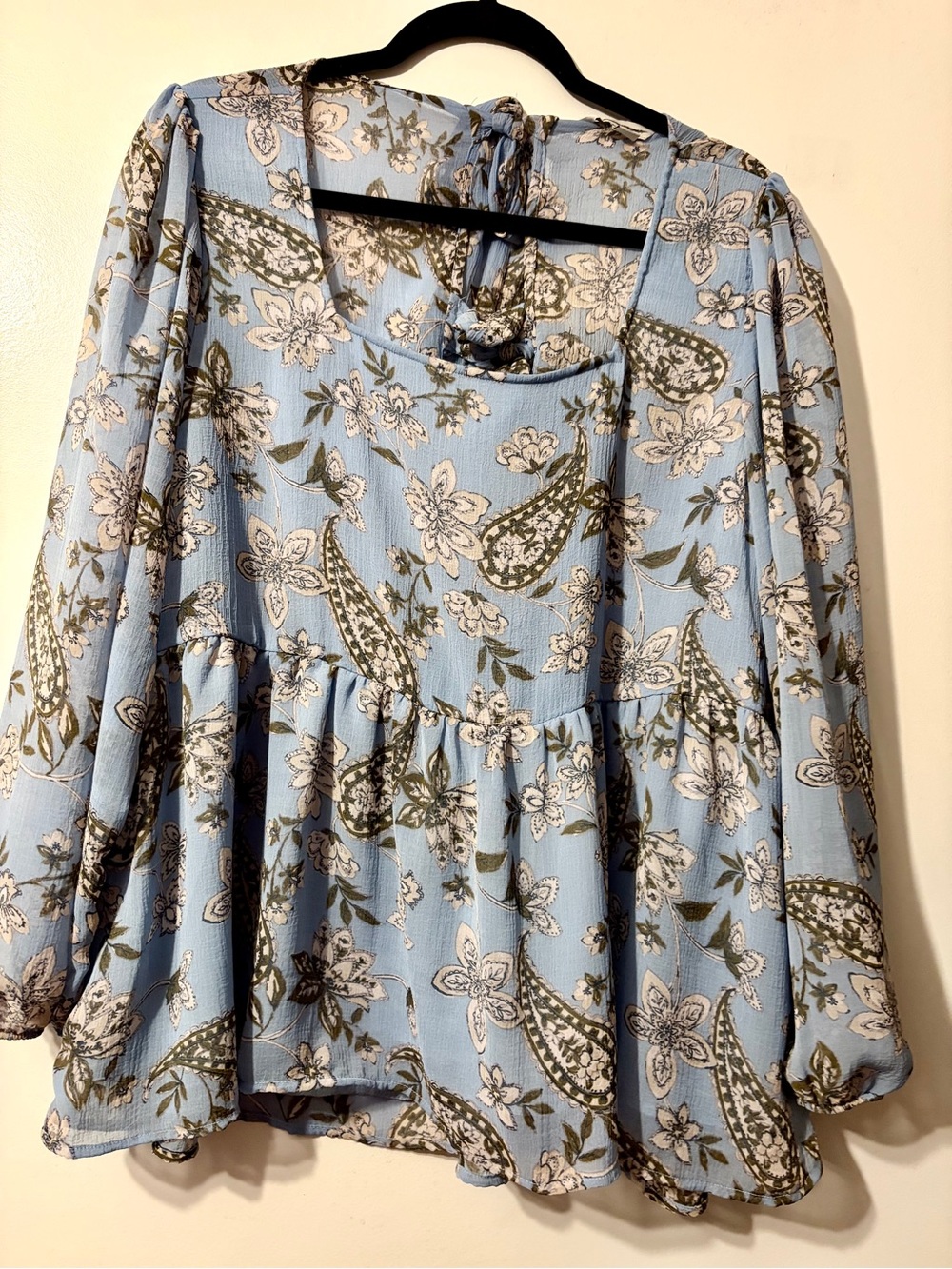 American Eagle Blue Floral Tiered Tunic with Long Sleeves